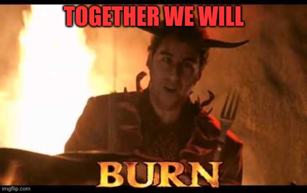 Burn | TOGETHER WE WILL | image tagged in burn | made w/ Imgflip meme maker