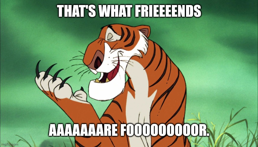 That's what friends are for. | THAT'S WHAT FRIEEEENDS; AAAAAAARE FOOOOOOOOOR. | image tagged in shere khan | made w/ Imgflip meme maker