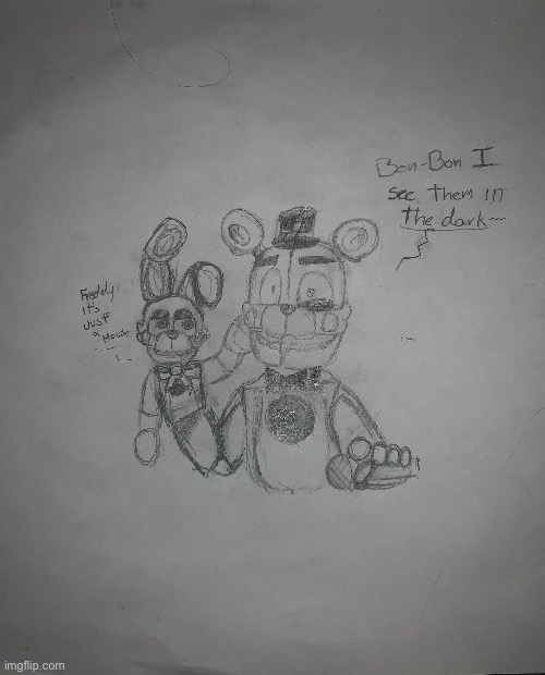Fnaf drawing (Funtime Freddy + Bon bon) | image tagged in fnaf drawing,drawing,art,please no hate,i tried | made w/ Imgflip meme maker