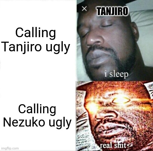 Demon slayer | Calling Tanjiro ugly; TANJIRO; Calling Nezuko ugly | image tagged in memes,sleeping shaq | made w/ Imgflip meme maker
