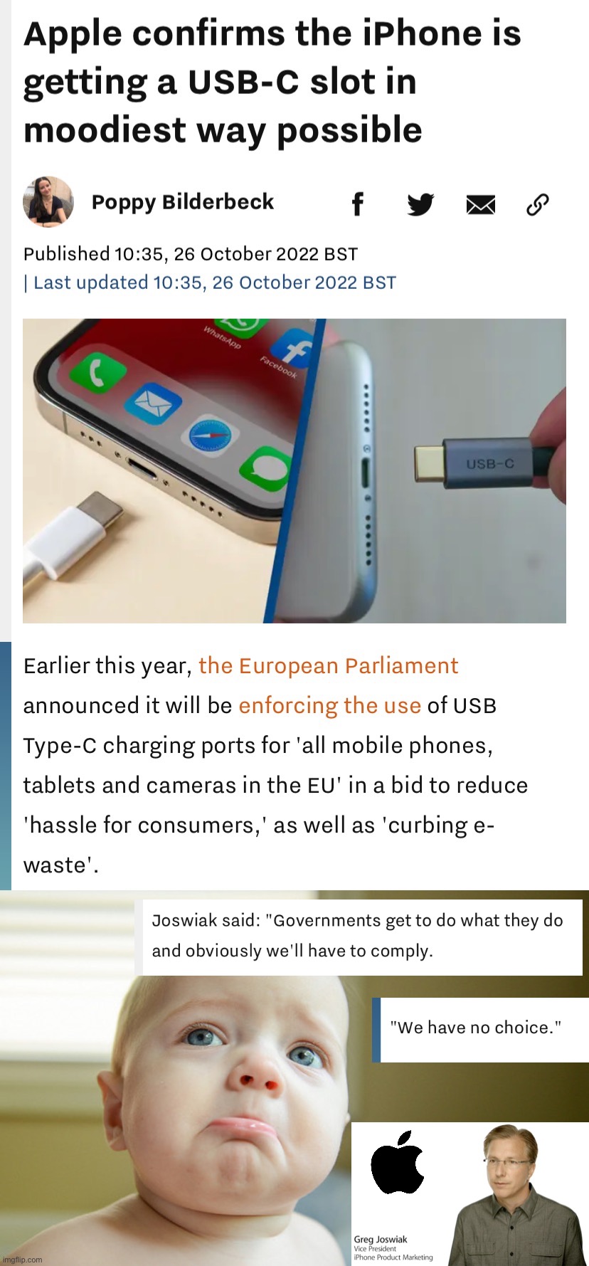 Big Gov 1, pointless Big Tech predation on consumers 0 | image tagged in apple 0 e u 1,sad sadface baby cry crybaby,big government,big tech,apple,european union | made w/ Imgflip meme maker