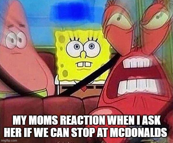 mcdonals | MY MOMS REACTION WHEN I ASK HER IF WE CAN STOP AT MCDONALDS | image tagged in mcdonalds | made w/ Imgflip meme maker