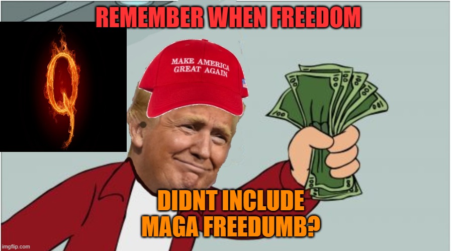 Trump shut up and take my money | REMEMBER WHEN FREEDOM DIDNT INCLUDE MAGA FREEDUMB? | image tagged in trump shut up and take my money | made w/ Imgflip meme maker