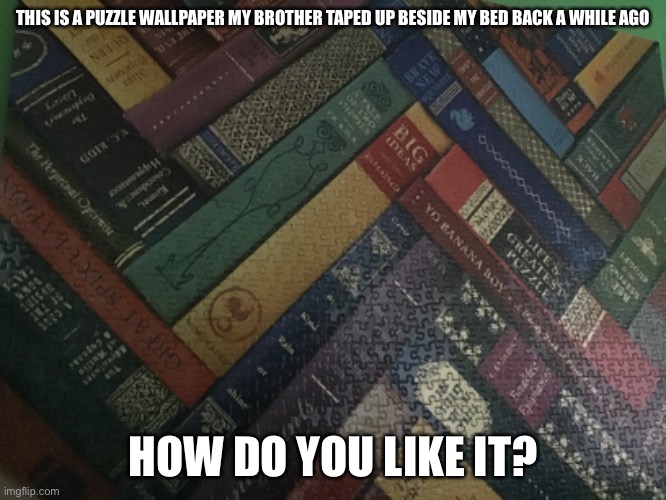 4 real | THIS IS A PUZZLE WALLPAPER MY BROTHER TAPED UP BESIDE MY BED BACK A WHILE AGO; HOW DO YOU LIKE IT? | image tagged in 420 | made w/ Imgflip meme maker