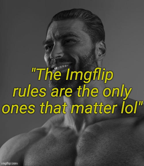 Giga Chad | "The Imgflip rules are the only ones that matter lol" | image tagged in giga chad | made w/ Imgflip meme maker