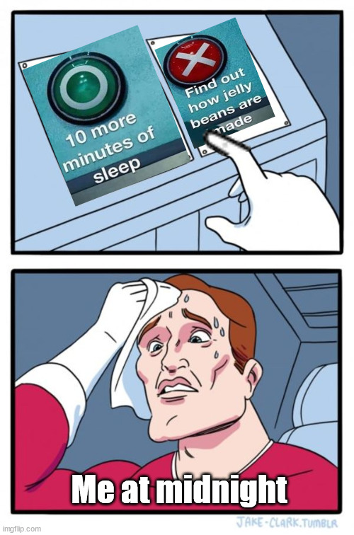 Two Buttons | Me at midnight | image tagged in memes,two buttons | made w/ Imgflip meme maker