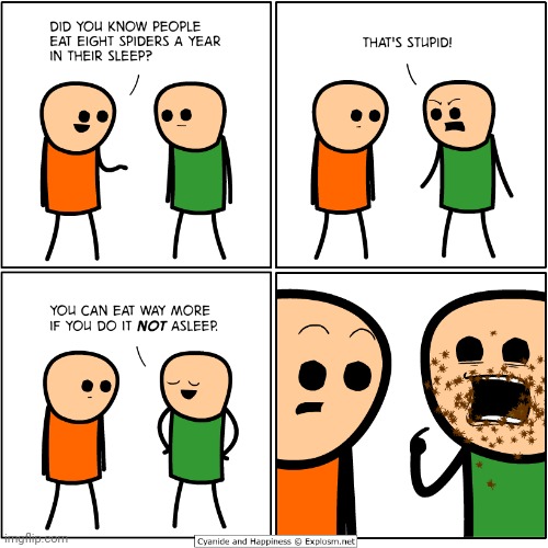 Spiders | image tagged in cyanide and happiness,comics,comics/cartoons,spiders,sleep,eating | made w/ Imgflip meme maker