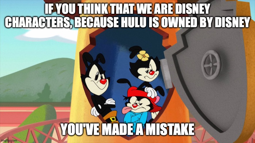 not impressed | IF YOU THINK THAT WE ARE DISNEY CHARACTERS, BECAUSE HULU IS OWNED BY DISNEY; YOU'VE MADE A MISTAKE | image tagged in not impressed | made w/ Imgflip meme maker