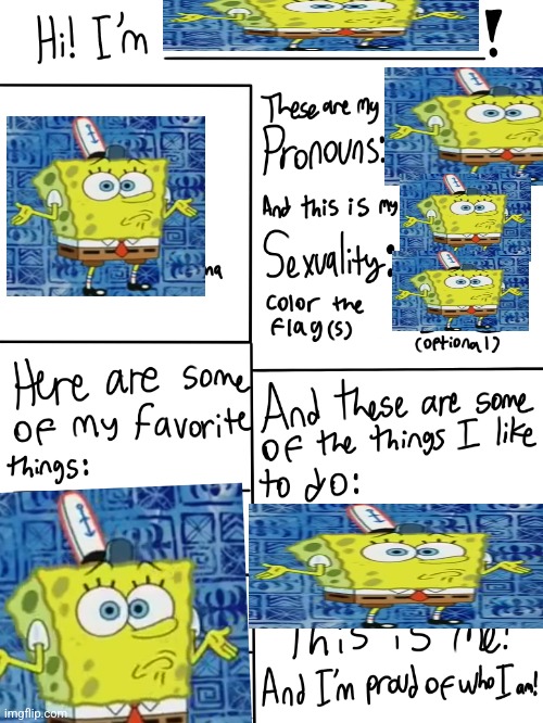 Replacing stuff with spongebob shrug | image tagged in lgbtq stream account profile | made w/ Imgflip meme maker