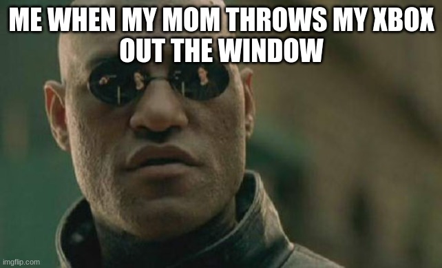 am I right? | ME WHEN MY MOM THROWS MY XBOX
OUT THE WINDOW | image tagged in memes,matrix morpheus | made w/ Imgflip meme maker