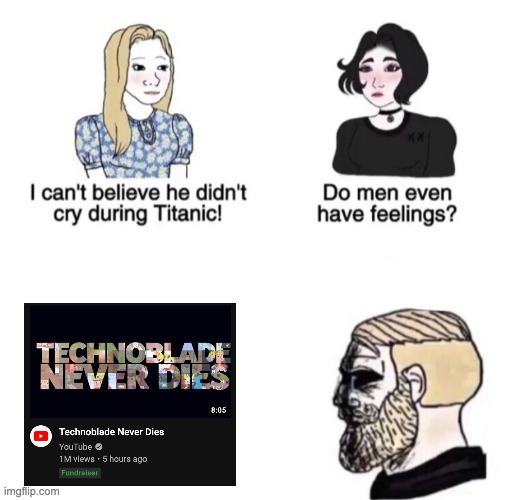 Technoblade never dies | image tagged in chad crying | made w/ Imgflip meme maker