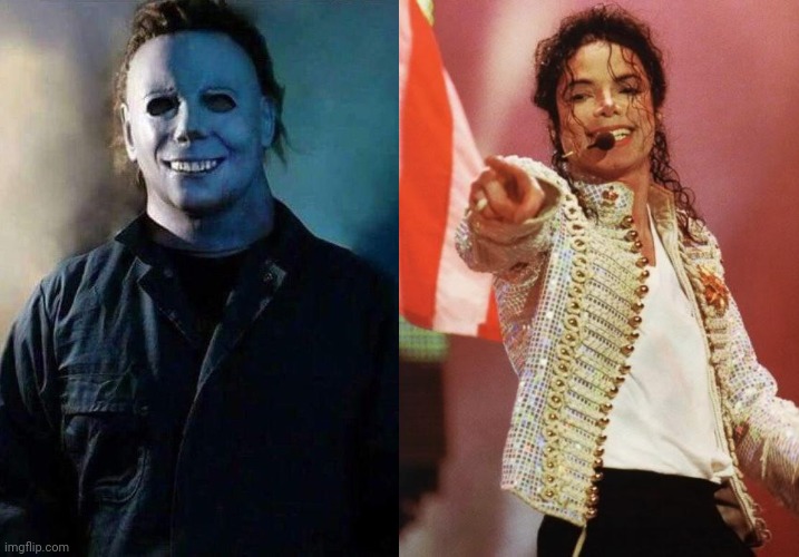 image tagged in happy michael myers,michael jackson pointing | made w/ Imgflip meme maker