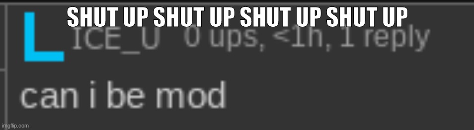 no hate ofc this is a joke, ive just seen this guy ask for mod in like 3 different posts | SHUT UP SHUT UP SHUT UP SHUT UP | image tagged in no tags | made w/ Imgflip meme maker