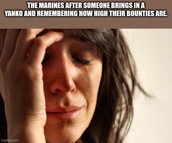 First World Problems | THE MARINES AFTER SOMEONE BRINGS IN A YANKO AND REMEMBERING HOW HIGH THEIR BOUNTIES ARE. | image tagged in one piece | made w/ Imgflip meme maker