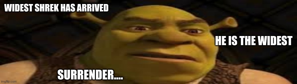 Widest shrek | WIDEST SHREK HAS ARRIVED; HE IS THE WIDEST; SURRENDER.... | image tagged in shrek,lol,wide | made w/ Imgflip meme maker