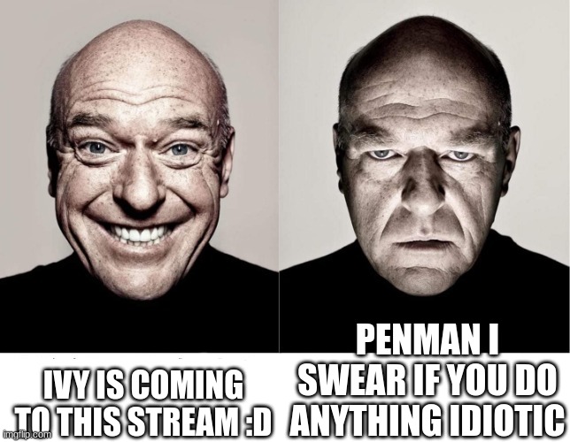 Thats right people, she´s doing a artpiece rn! | IVY IS COMING TO THIS STREAM :D; PENMAN I SWEAR IF YOU DO ANYTHING IDIOTIC | image tagged in breaking bad smile frown | made w/ Imgflip meme maker