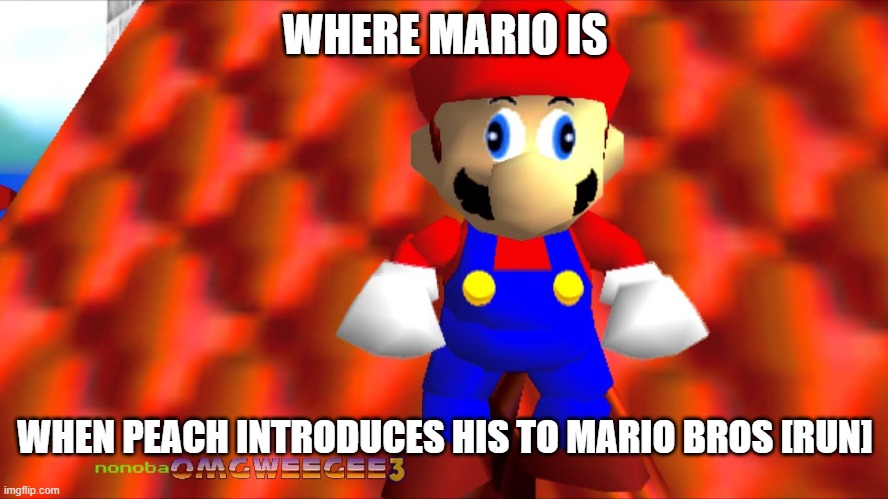 Mario did it | WHERE MARIO IS; WHEN PEACH INTRODUCES HIS TO MARIO BROS [RUN] | image tagged in super,mario,bros,run,peach | made w/ Imgflip meme maker