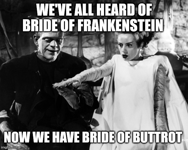 Bride of Frankenstein | WE'VE ALL HEARD OF BRIDE OF FRANKENSTEIN; NOW WE HAVE BRIDE OF BUTTROT | image tagged in bride of frankenstein | made w/ Imgflip meme maker