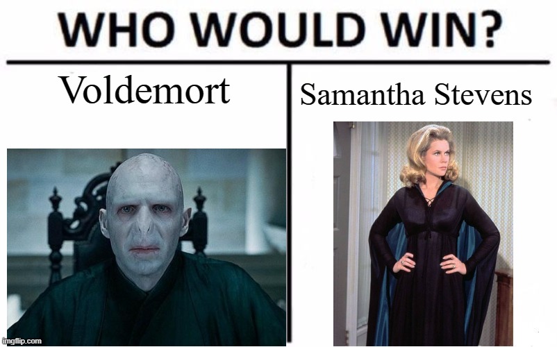 Voldemort vs. Samantha Stevens | Voldemort; Samantha Stevens | image tagged in memes,who would win,lord voldemort,harry potter,bewitched | made w/ Imgflip meme maker