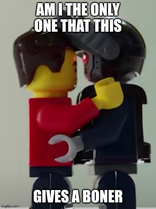 Lego man hugging a lego robot | AM I THE ONLY ONE THAT THIS; GIVES A BONER | image tagged in lego man hugging a lego robot | made w/ Imgflip meme maker