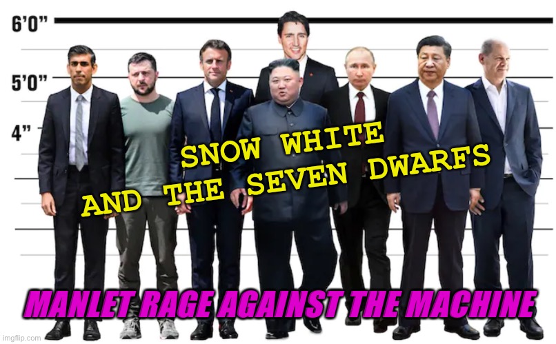 Snow White And The Seven Dwarfs | SNOW WHITE AND THE SEVEN DWARFS; MANLET RAGE AGAINST THE MACHINE | image tagged in current world leaders | made w/ Imgflip meme maker