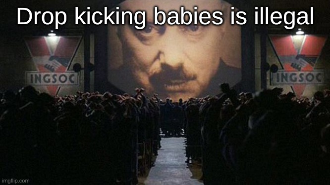 1984 | Drop kicking babies is illegal | image tagged in 1984 | made w/ Imgflip meme maker