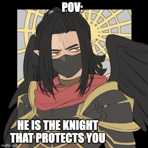 female oc needed and romance or friendship is allowed just not $3xual rp (no joke oc) | POV:; HE IS THE KNIGHT THAT PROTECTS YOU | image tagged in yes | made w/ Imgflip meme maker