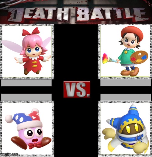 Which Kirby character will win??? | image tagged in death battle of four,kirby,funny,memes | made w/ Imgflip meme maker