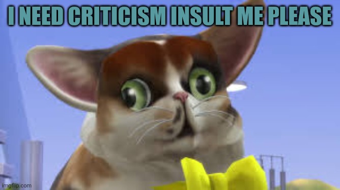 I need my daily dose of criticism | I NEED CRITICISM INSULT ME PLEASE | image tagged in spleensthecat | made w/ Imgflip meme maker