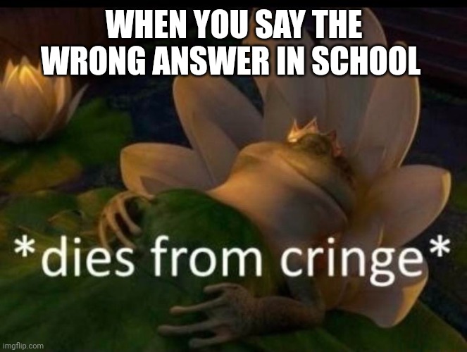 *dies of cringe* | WHEN YOU SAY THE WRONG ANSWER IN SCHOOL | image tagged in dies of cringe | made w/ Imgflip meme maker