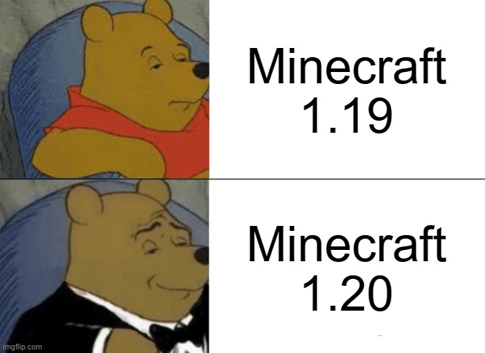 Tuxedo Winnie The Pooh | Minecraft 1.19; Minecraft 1.20 | image tagged in memes,tuxedo winnie the pooh | made w/ Imgflip meme maker