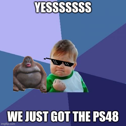 Getting the PS48 be like | YESSSSSSS; WE JUST GOT THE PS48 | image tagged in memes,success kid,ps48,le monke | made w/ Imgflip meme maker