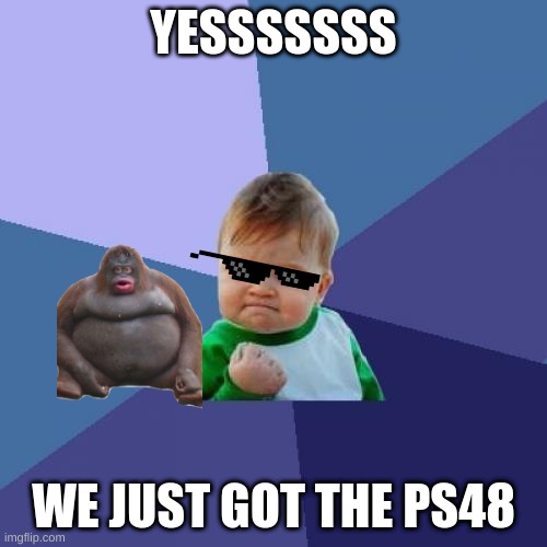 getting ps48 be like | YESSSSSSS; WE JUST GOT THE PS48 | image tagged in memes,success kid,le monke | made w/ Imgflip meme maker