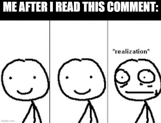 Realization | ME AFTER I READ THIS COMMENT: | image tagged in realization | made w/ Imgflip meme maker