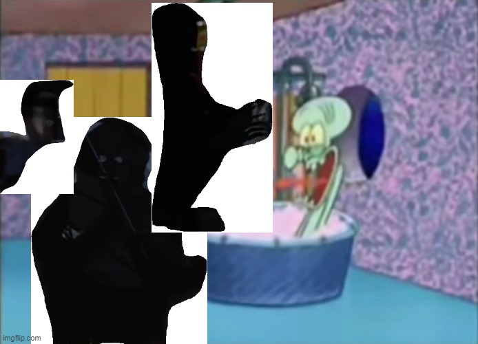 The Shadow Spirits Drop By Squidward's House | image tagged in x drops by squidward's house,shadow spirits,ghost,ghost 1990,squidward,drops by squidward's house | made w/ Imgflip meme maker