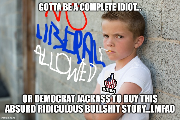 GOTTA BE A COMPLETE IDIOT... OR DEMOCRAT JACKASS TO BUY THIS ABSURD RIDICULOUS BULLSHIT STORY...LMFAO | made w/ Imgflip meme maker