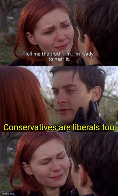 Tell me the truth, I'm ready to hear it | Conservatives are liberals too. | image tagged in tell me the truth i'm ready to hear it | made w/ Imgflip meme maker