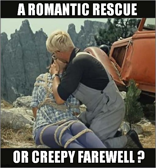You Decide ! | A ROMANTIC RESCUE; OR CREEPY FAREWELL ? | image tagged in you decide,romantic kiss,creepy,farewell,dark humour | made w/ Imgflip meme maker