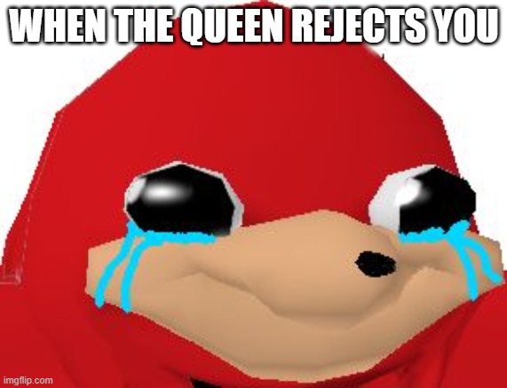 Crying Ugandan Knuckles Transparent | WHEN THE QUEEN REJECTS YOU | image tagged in crying ugandan knuckles transparent,knuckles,ugandan knuckles | made w/ Imgflip meme maker