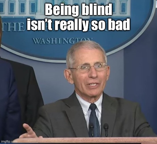 Dr Fauci | Being blind isn’t really so bad | image tagged in dr fauci | made w/ Imgflip meme maker