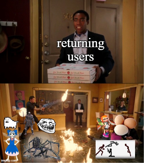 Community Fire Pizza Meme | returning users | image tagged in community fire pizza meme | made w/ Imgflip meme maker