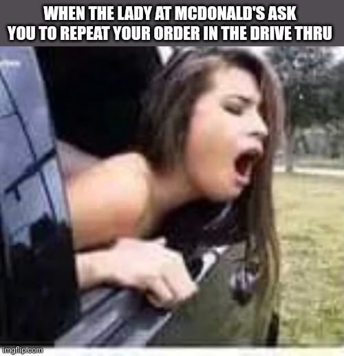 WHEN THE LADY AT MCDONALD'S ASK YOU TO REPEAT YOUR ORDER IN THE DRIVE THRU | image tagged in funny memes | made w/ Imgflip meme maker