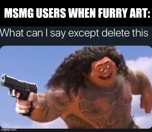 Well.... Most of us anyways | MSMG USERS WHEN FURRY ART: | image tagged in what can i say except delete this | made w/ Imgflip meme maker