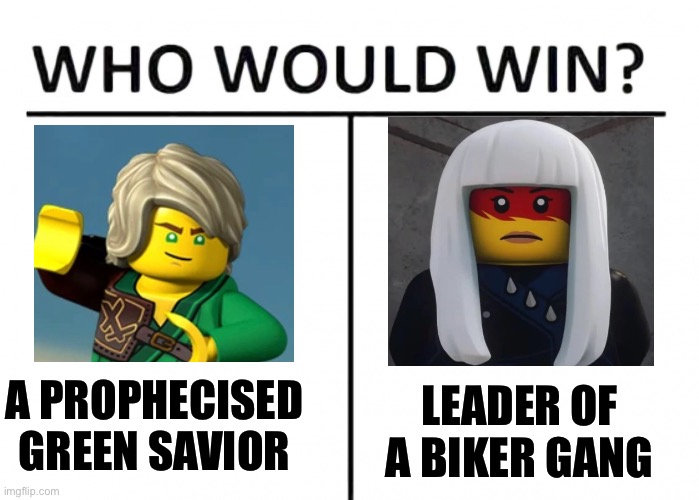 who would win | LEADER OF A BIKER GANG; A PROPHECISED GREEN SAVIOR | image tagged in who would win | made w/ Imgflip meme maker