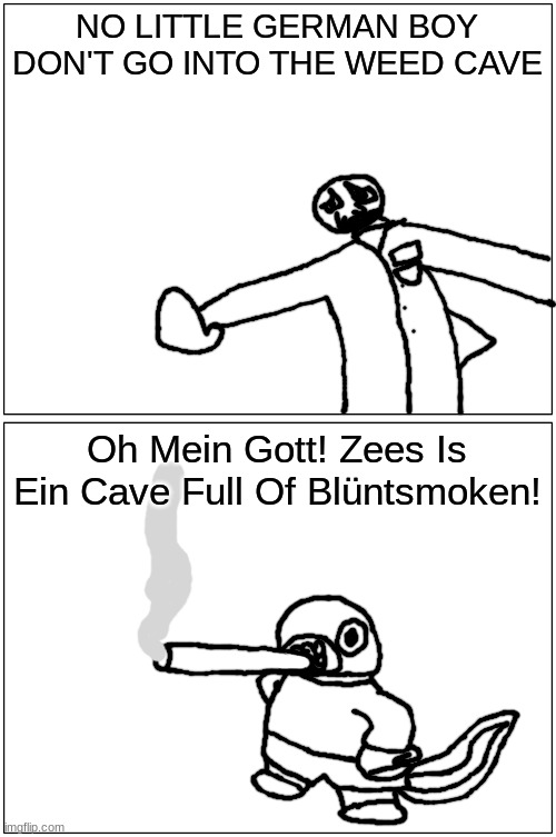 seaweed | NO LITTLE GERMAN BOY DON'T GO INTO THE WEED CAVE; Oh Mein Gott! Zees Is Ein Cave Full Of Blüntsmoken! | made w/ Imgflip meme maker