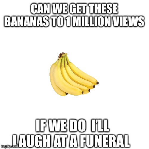STOP SCROLLING | CAN WE GET THESE BANANAS TO 1 MILLION VIEWS; IF WE DO  I’LL LAUGH AT A FUNERAL | image tagged in memes,blank transparent square | made w/ Imgflip meme maker