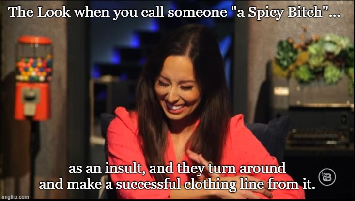 Sara Gonzales has that winning look | The Look when you call someone "a Spicy Bitch"... as an insult, and they turn around and make a successful clothing line from it. | image tagged in conservatives,politics | made w/ Imgflip meme maker
