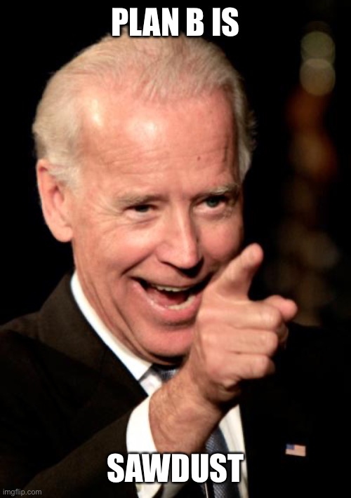 Smilin Biden Meme | PLAN B IS SAWDUST | image tagged in memes,smilin biden | made w/ Imgflip meme maker