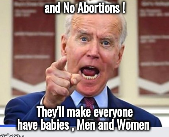 Joe Biden no malarkey | and No Abortions ! They'll make everyone have babies , Men and Women | image tagged in joe biden no malarkey | made w/ Imgflip meme maker