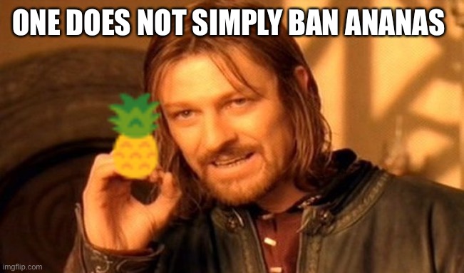 One Does Not Simply Meme | ONE DOES NOT SIMPLY BAN ANANAS | image tagged in memes,one does not simply | made w/ Imgflip meme maker